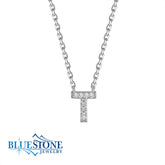 Silver "T" Initial Necklace with CZ- 18"